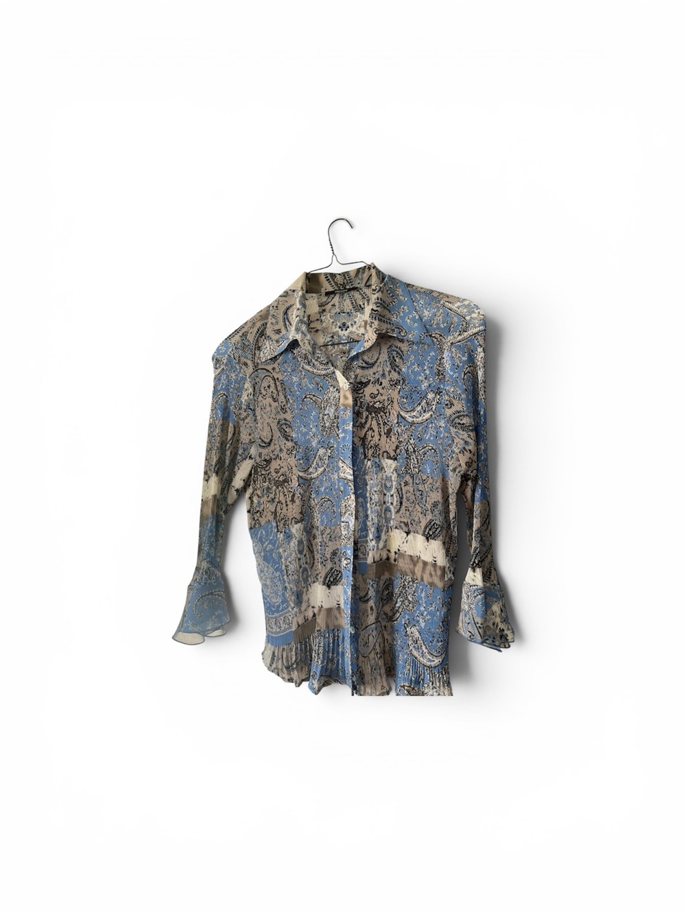 Bellissimo Blue and Cream Paisley Button-Up Blouse